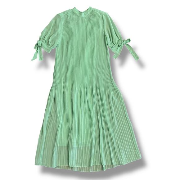 ASOS DESIGN Mint Green Pleated Chiffon Midi Dress Size 6 Mock Neck Wedding Guest - Picture 1 of 11